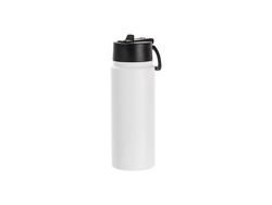 Laserable Blanks 18oz/550ml Powder Coated SS Flask w/ Wide Mouth Straw Lid &amp; Rotating Handle(White)
