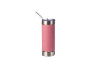 Laserable Blanks 20oz/600ml PU Leather Sleeve Stainless Steel Skinny Tumbler(Pink/Silver)