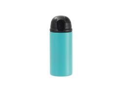 Laserable Blanks 12oz/360ml Powder Coated Kids SS Bottle with Silicon Straw&amp;Black Lid(Mint Green)