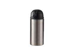 Laserable Blanks 12oz/360ml Powder Coated Kids SS Bottle with Silicon Straw&amp;Black Lid(Silver)