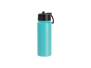 Laserable Blanks 18oz/550ml Powder Coated SS Flask w/ Wide Mouth Straw Lid &amp; Rotating Handle((Mint Green)
