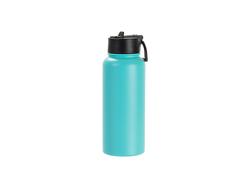 Engraving Blanks 32oz/950ml Powder Coated SS Flask w/ Wide Mouth Straw Lid &amp; Rotating Handle((Mint Green)