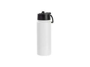 Laserable Blanks 18oz/550ml Powder Coated SS Flask w/ Wide Mouth Straw Lid &amp; Rotating Handle(White)