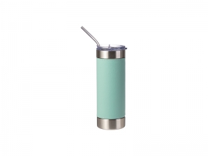 Engraving Blanks 20oz/600ml PU Leather Sleeve Stainless Steel Skinny Tumbler(Mint Green/Silver)