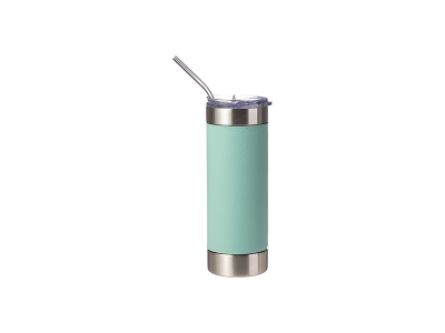 Laserable Blanks 20oz/600ml PU Leather Sleeve Stainless Steel Skinny Tumbler(Mint Green/Silver)