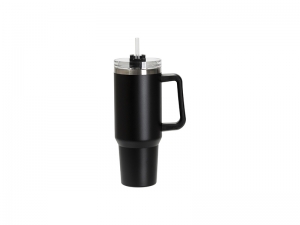 Enraving Blanks 40oz/1200ml Powder Coated Stainless Steel Travel Tumbler with Lid &amp; Straw(Black)