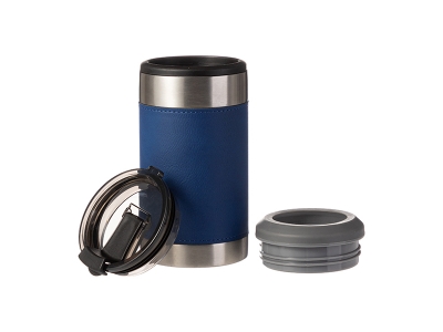 Laserable Blanks 12oz/350ml 4 in 1 PU Leather Sleeve SS Can Cooler(Dark Blue/Silver)