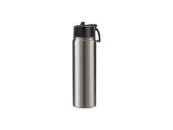Engraving Blanks 22oz/650ml SS Flask w/ Wide Mouth Straw Lid &amp; Rotating Handle((Silver)