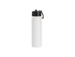 Engraving Blanks 22oz/650ml Powder Coated SS Flask w/ Wide Mouth Straw Lid &amp; Rotating Handle(White)