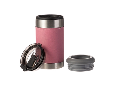 Engraving Blanks 12oz/350ml 4 in 1 PU Leather Sleeve SS Can Cooler(Pink/Black)