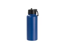 Engraving Blanks 32oz/950ml Powder Coated SS Flask w/ Wide Mouth Straw Lid &amp; Rotating Handle((Royal Blue)