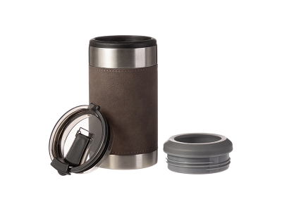 Laserable Blanks 12oz/350ml 4 in 1 PU Leather Sleeve SS Can Cooler(Gray Brown/Black)