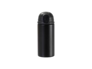 Laserable Blanks 12oz/360ml Powder Coated Kids SS Bottle with Silicon Straw&amp;Black Lid(Black)