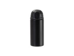 Engraving Blanks 12oz/360ml Powder Coated Kids SS Bottle with Silicon Straw&amp;Black Lid(Black)