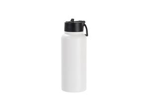 Laserable Blanks 32oz/950ml Powder Coated SS Flask w/ Wide Mouth Straw Lid &amp; Rotating Handle(White)