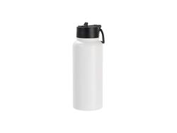 Engraving Blanks 32oz/950ml Powder Coated SS Flask w/ Wide Mouth Straw Lid &amp; Rotating Handle(White)