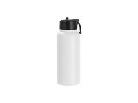 Laserable Blanks 32oz/950ml Powder Coated SS Flask w/ Wide Mouth Straw Lid & Rotating Handle(White)