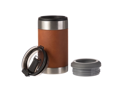 Laserable Blanks 12oz/350ml 4 in 1 PU Leather Sleeve SS Can Cooler(Yellow Brown/Black)