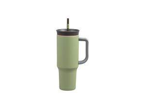 40oz/1200ml Powder Coated Stainless Steel Travel Tumbler with Lid &amp; Straw (Green)
