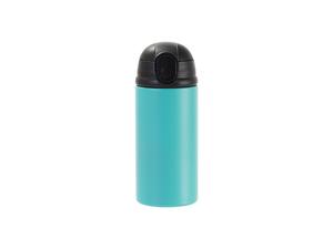 Laserable Blanks 12oz/360ml Powder Coated Kids SS Bottle with Silicon Straw&amp;Black Lid(Mint Green)