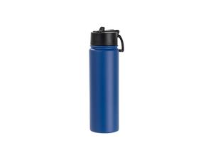 Laserable Blanks 22oz/650ml Powder Coated SS Flask w/ Wide Mouth Straw Lid &amp; Rotating Handle((Royal Blue)