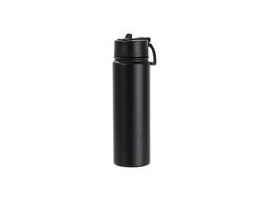 Laserable Blanks 22oz/650ml Powder Coated SS Flask w/ Wide Mouth Straw Lid &amp; Rotating Handle((Black)