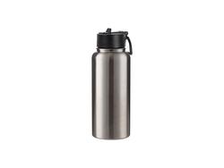 Engraving Blanks 32oz/950ml SS Flask w/ Wide Mouth Straw Lid &amp; Rotating Handle((Silver)