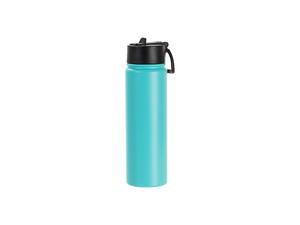 Laserable Blanks 22oz/650ml Powder Coated SS Flask w/ Wide Mouth Straw Lid &amp; Rotating Handle((Mint Green)