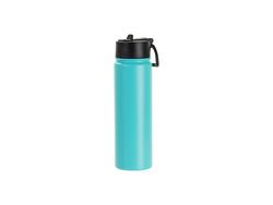 Engraving Blanks 22oz/650ml Powder Coated SS Flask w/ Wide Mouth Straw Lid &amp; Rotating Handle((Mint Green)