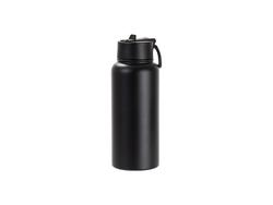 Engraving Blanks 32oz/950ml Powder Coated SS Flask w/ Wide Mouth Straw Lid &amp; Rotating Handle((Black)
