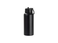 Laserable Blanks 32oz/950ml Powder Coated SS Flask w/ Wide Mouth Straw Lid & Rotating Handle((Black)