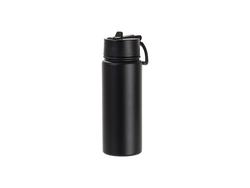 Engraving Blanks 18oz/550ml Powder Coated SS Flask w/ Wide Mouth Straw Lid &amp; Rotating Handle((Black)